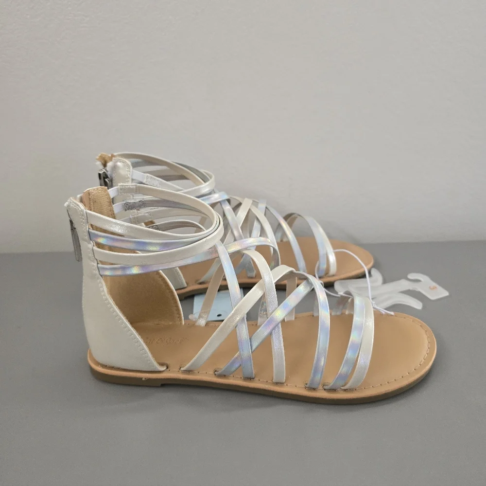 Cat & Jack Dion Zipper White and Metallic Ankle Sandal Size 3